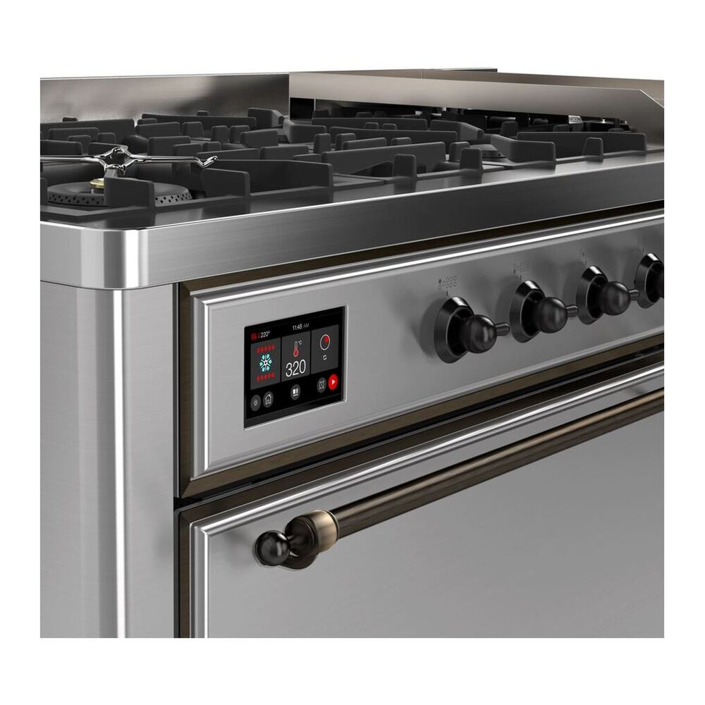 ILVE Majestic II 60 inch Solid Door Natural Gas Dual Fuel Range Burnished Stainless Steel