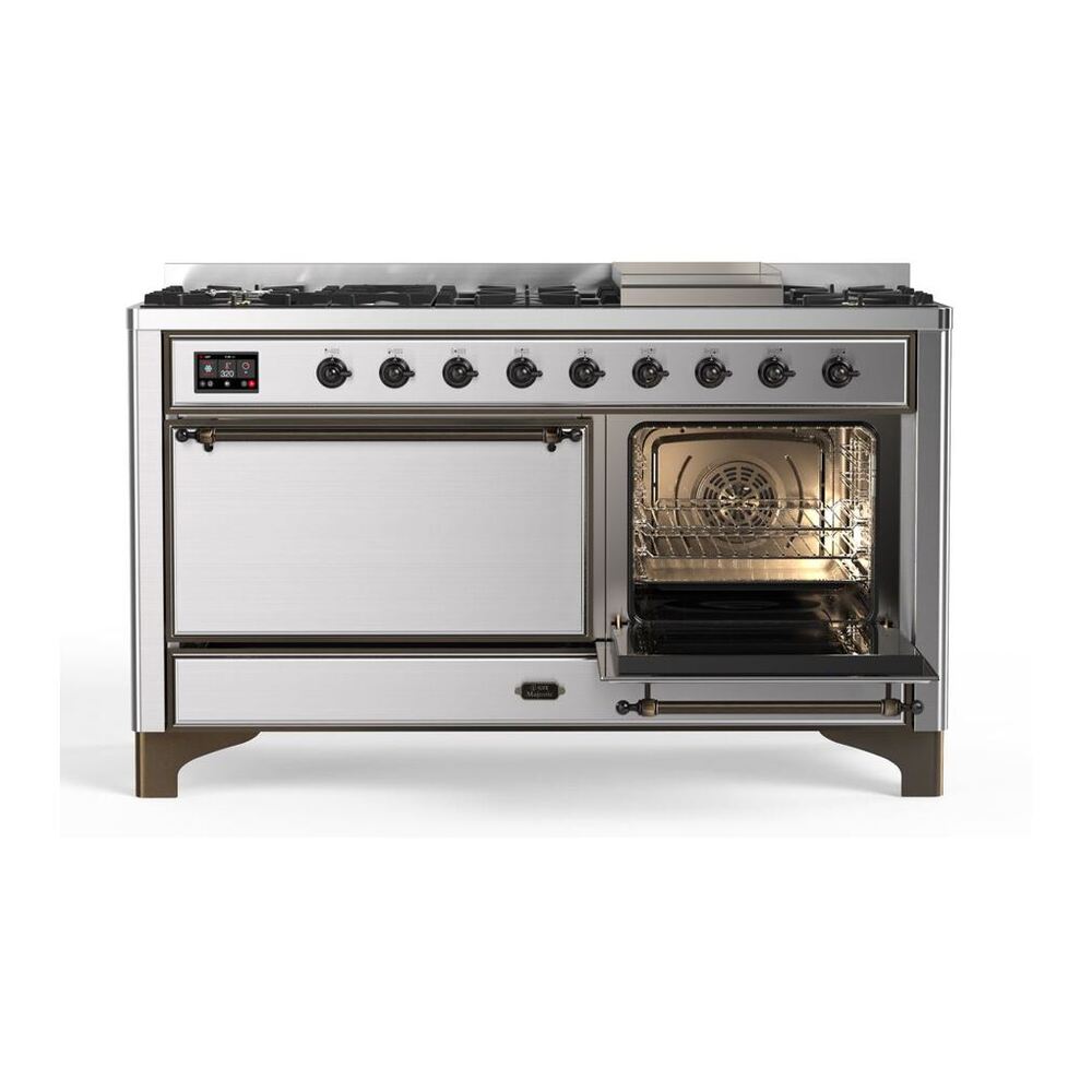 ILVE Majestic II 60 inch Solid Door Natural Gas Dual Fuel Range Burnished Stainless Steel