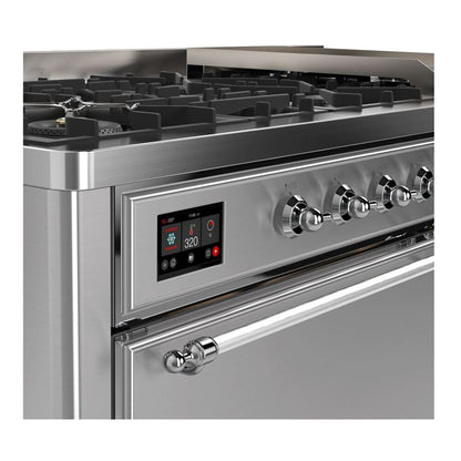ILVE Majestic II 60 inch Solid Door Natural Gas Dual Fuel Range Chrome Stainless Steel