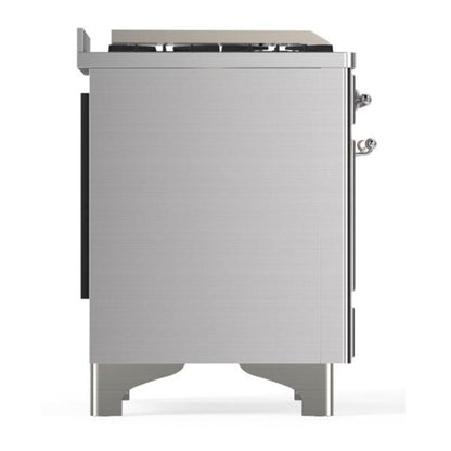 ILVE Majestic II 60 inch Solid Door Natural Gas Dual Fuel Range Chrome Stainless Steel