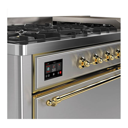ILVE Majestic II 60 inch Solid Door Natural Gas Dual Fuel Range Brass Stainless Steel