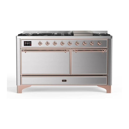 ILVE Majestic II 60 inch Solid Door Natural Gas Dual Fuel Range Copper Stainless Steel