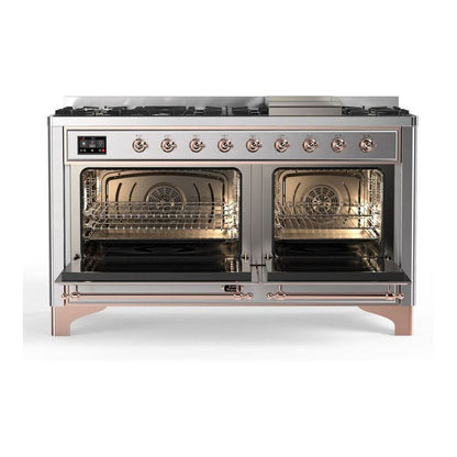 ILVE Majestic II 60 inch Solid Door Natural Gas Dual Fuel Range Copper Stainless Steel