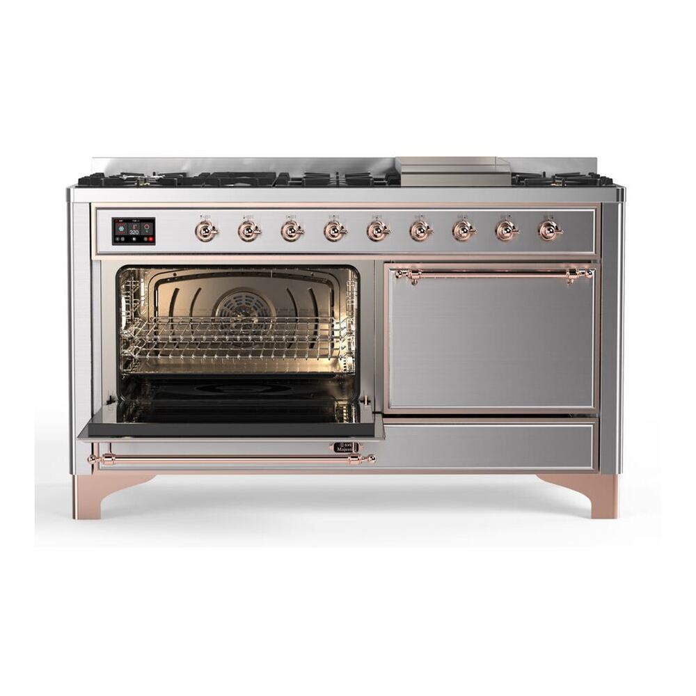 ILVE Majestic II 60 inch Solid Door Natural Gas Dual Fuel Range Copper Stainless Steel