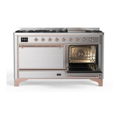 ILVE Majestic II 60 inch Solid Door Natural Gas Dual Fuel Range Copper Stainless Steel