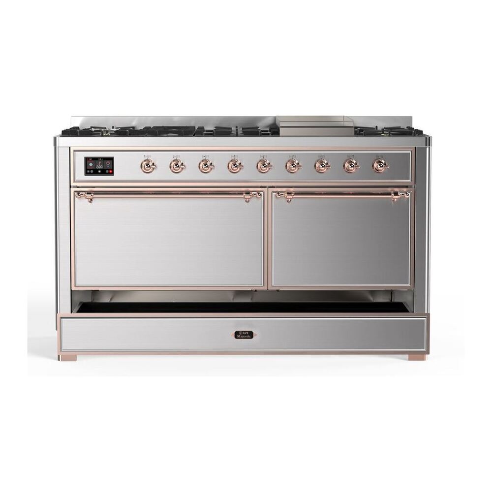 ILVE Majestic II 60 inch Solid Door Natural Gas Dual Fuel Range Copper Stainless Steel