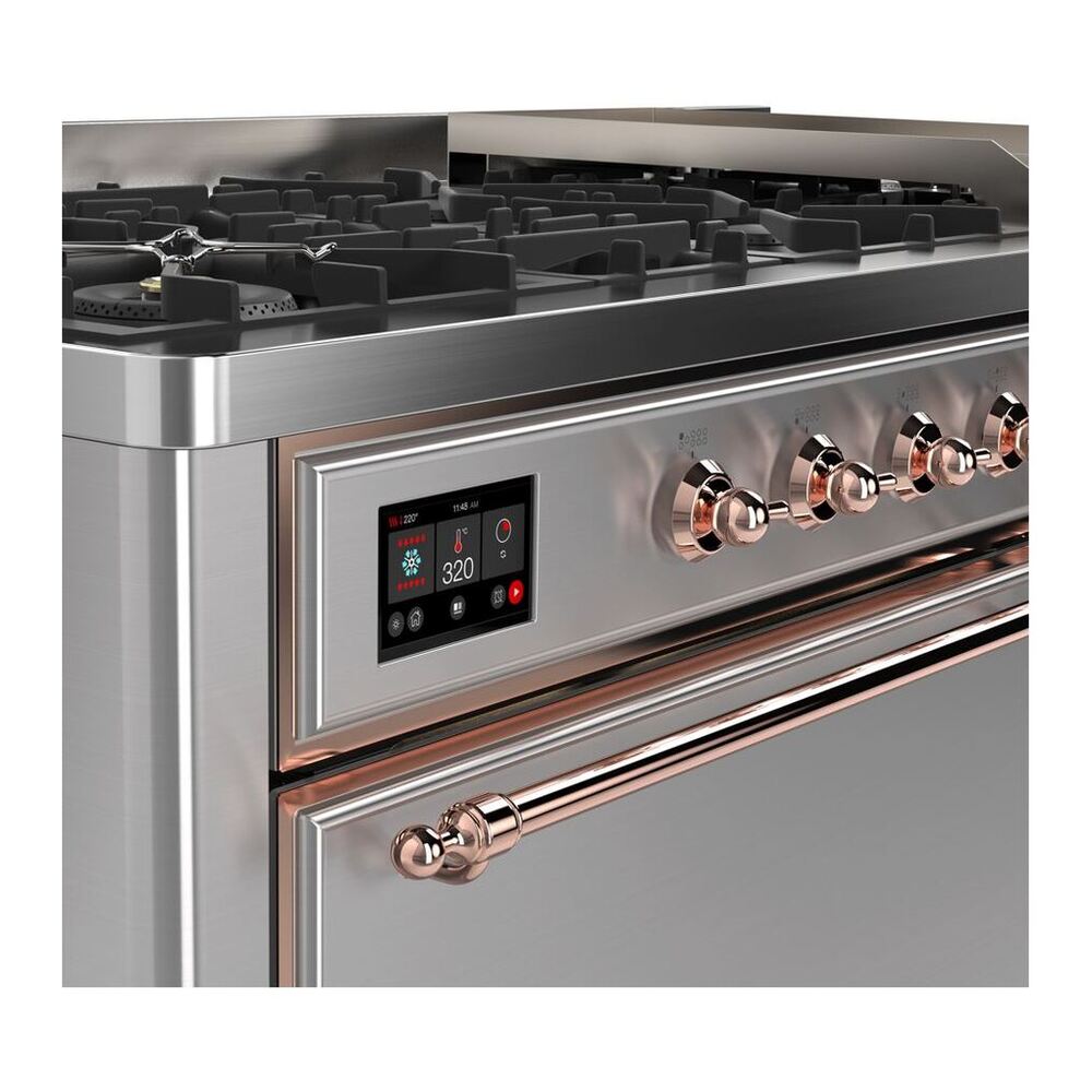 ILVE Majestic II 60 inch Solid Door Natural Gas Dual Fuel Range Copper Stainless Steel