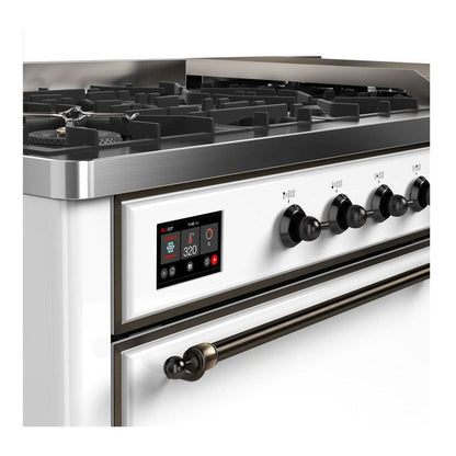 ILVE Majestic II 60 inch Solid Door Natural Gas Dual Fuel Range Burnished White