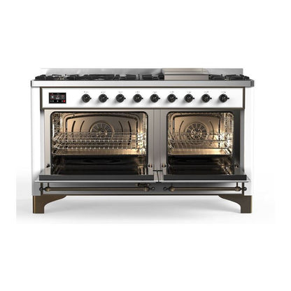 ILVE Majestic II 60 inch Solid Door Natural Gas Dual Fuel Range Burnished White