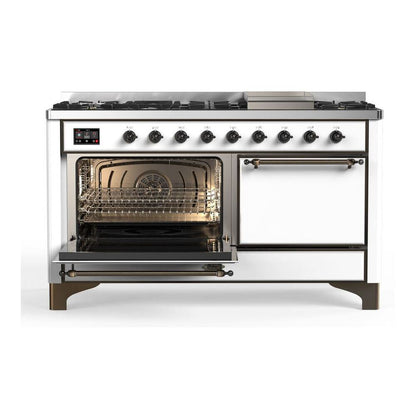 ILVE Majestic II 60 inch Solid Door Natural Gas Dual Fuel Range Burnished White