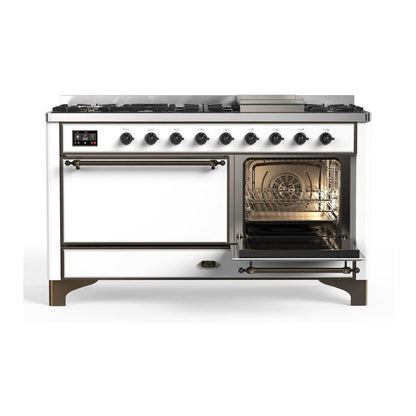 ILVE Majestic II 60 inch Solid Door Natural Gas Dual Fuel Range Burnished White