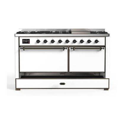 ILVE Majestic II 60 inch Solid Door Natural Gas Dual Fuel Range Burnished White