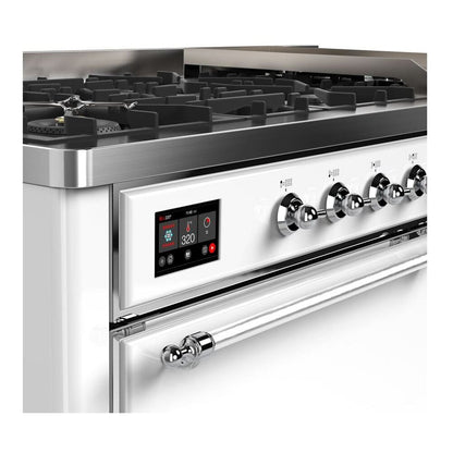 ILVE Majestic II 60 inch Solid Door Natural Gas Dual Fuel Range Chrome White