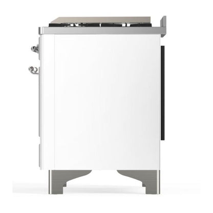 ILVE Majestic II 60 inch Solid Door Natural Gas Dual Fuel Range Chrome White