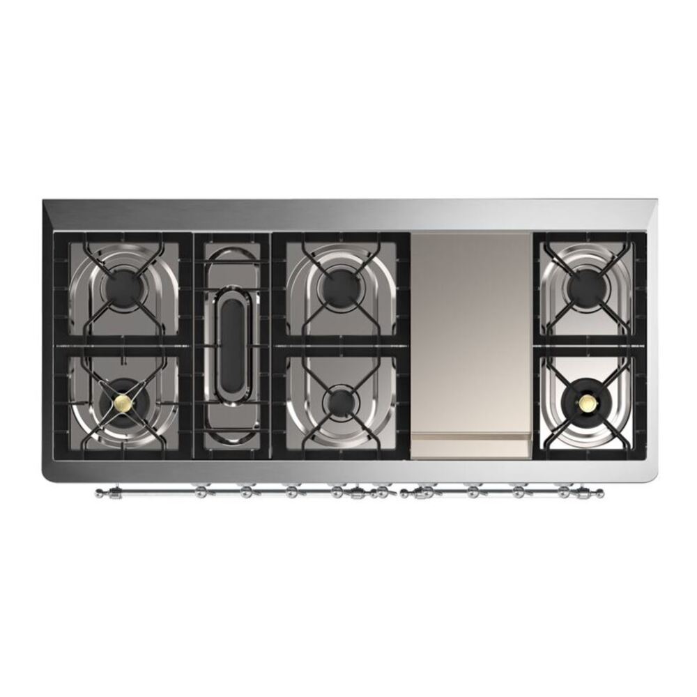 ILVE Majestic II 60 inch Solid Door Natural Gas Dual Fuel Range Chrome White