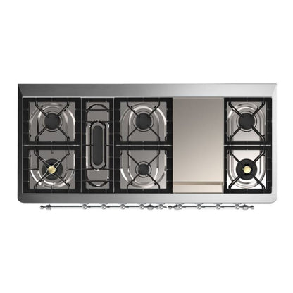 ILVE Majestic II 60 inch Solid Door Natural Gas Dual Fuel Range Chrome White
