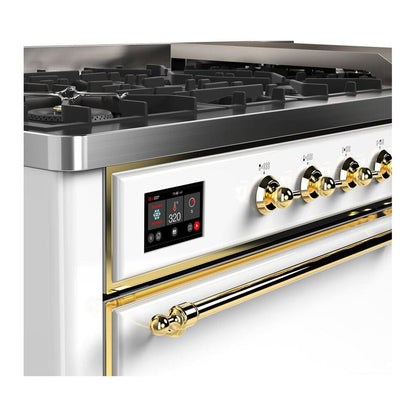 ILVE Majestic II 60 inch Solid Door Natural Gas Dual Fuel Range Brass White