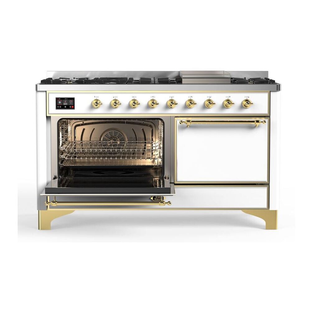 ILVE Majestic II 60 inch Solid Door Natural Gas Dual Fuel Range Brass White