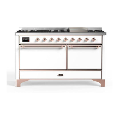 ILVE Majestic II 60 inch Solid Door Natural Gas Dual Fuel Range Copper White