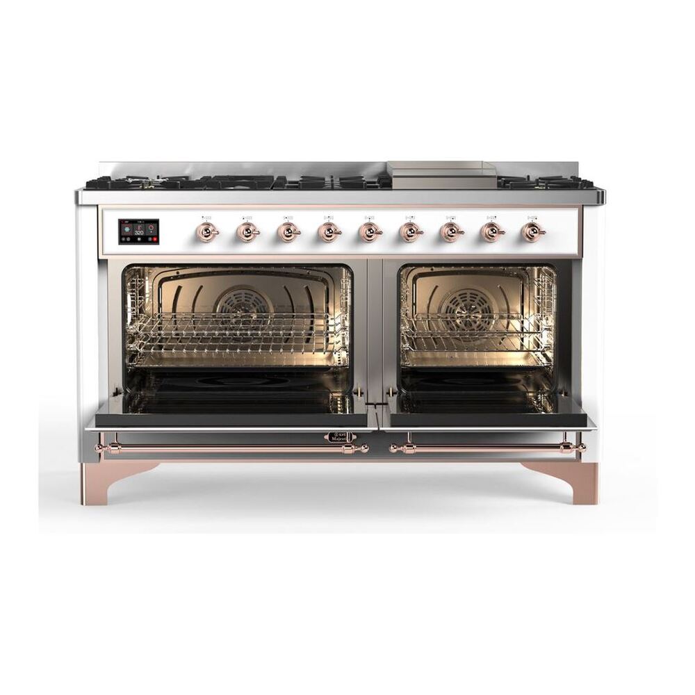 ILVE Majestic II 60 inch Solid Door Natural Gas Dual Fuel Range Copper White