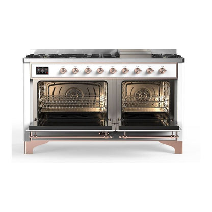 ILVE Majestic II 60 inch Solid Door Natural Gas Dual Fuel Range Copper White