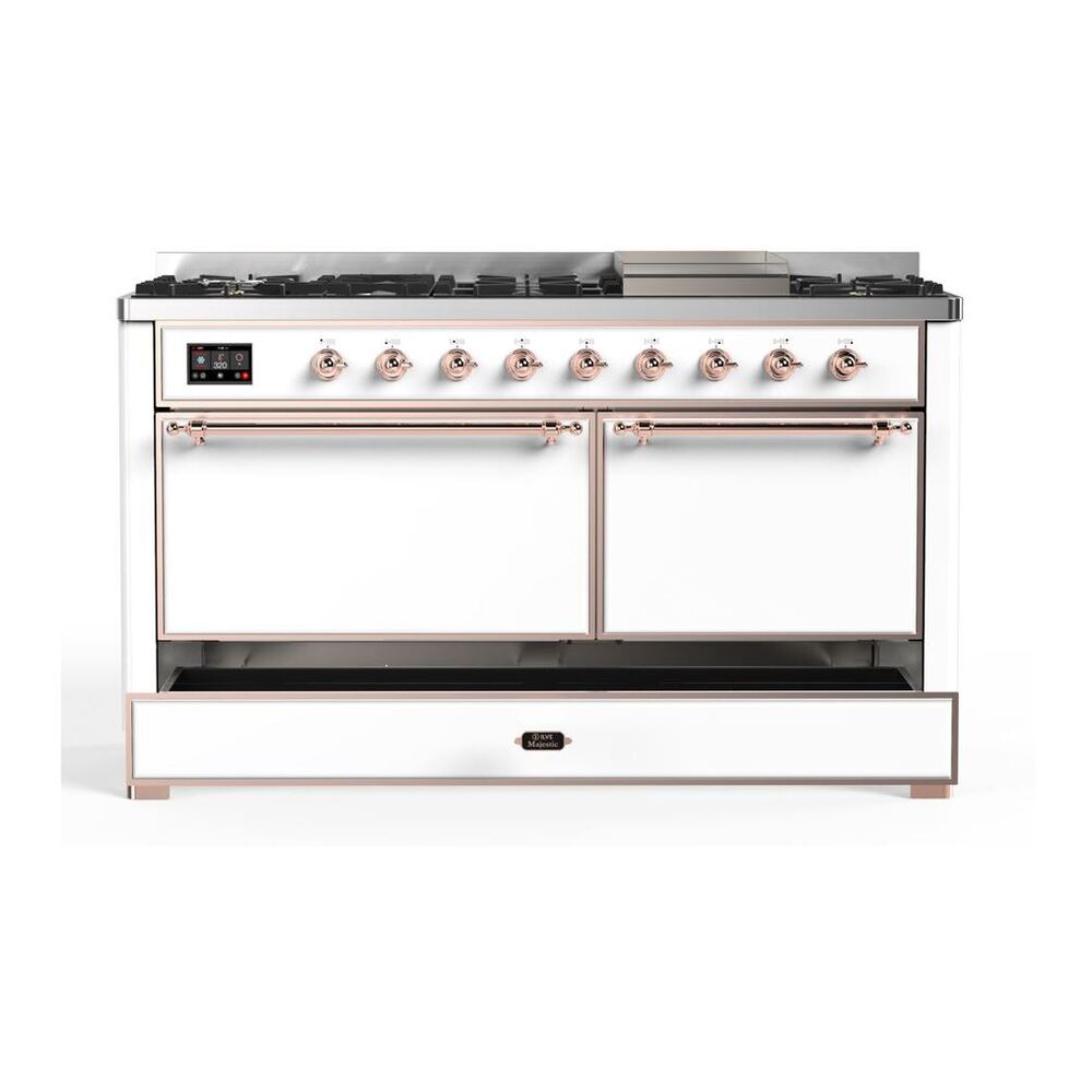 ILVE Majestic II 60 inch Solid Door Natural Gas Dual Fuel Range Copper White
