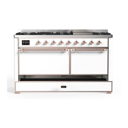 ILVE Majestic II 60 inch Solid Door Natural Gas Dual Fuel Range Copper White