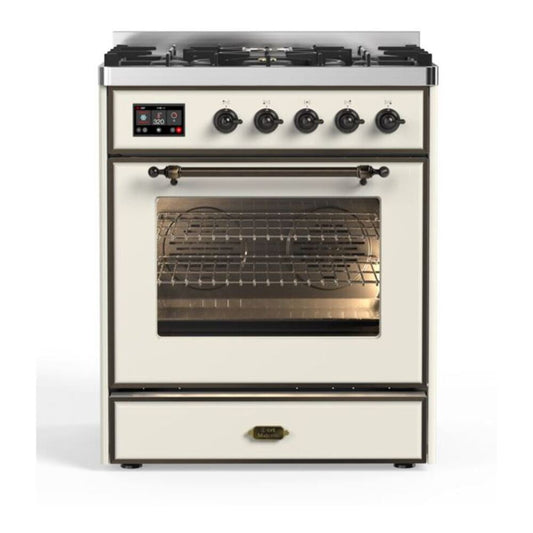 ILVE Majestic II 30" Antique White Dual Fuel Range with 5 Burners Triple Glass Door Natural Gas