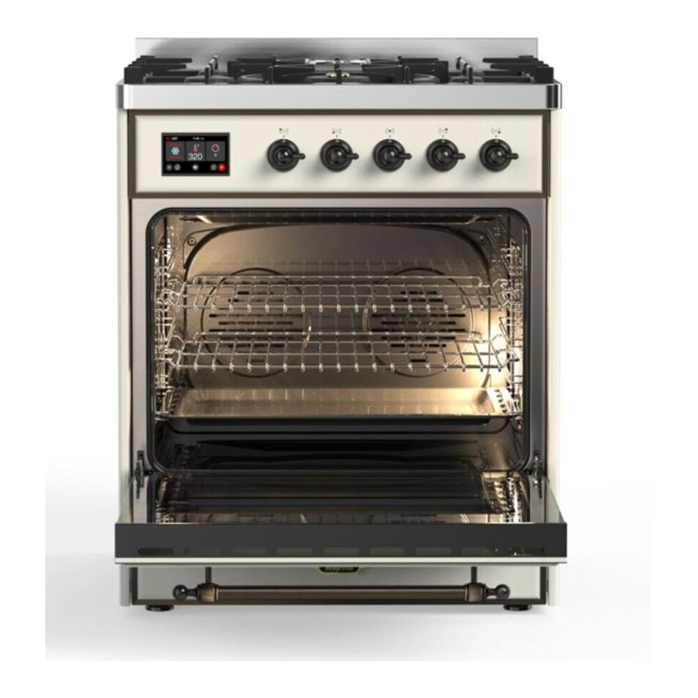 ILVE Majestic II 30 inch Triple Glass Door Natural Gas Dual Fuel Range Burnished Antique White