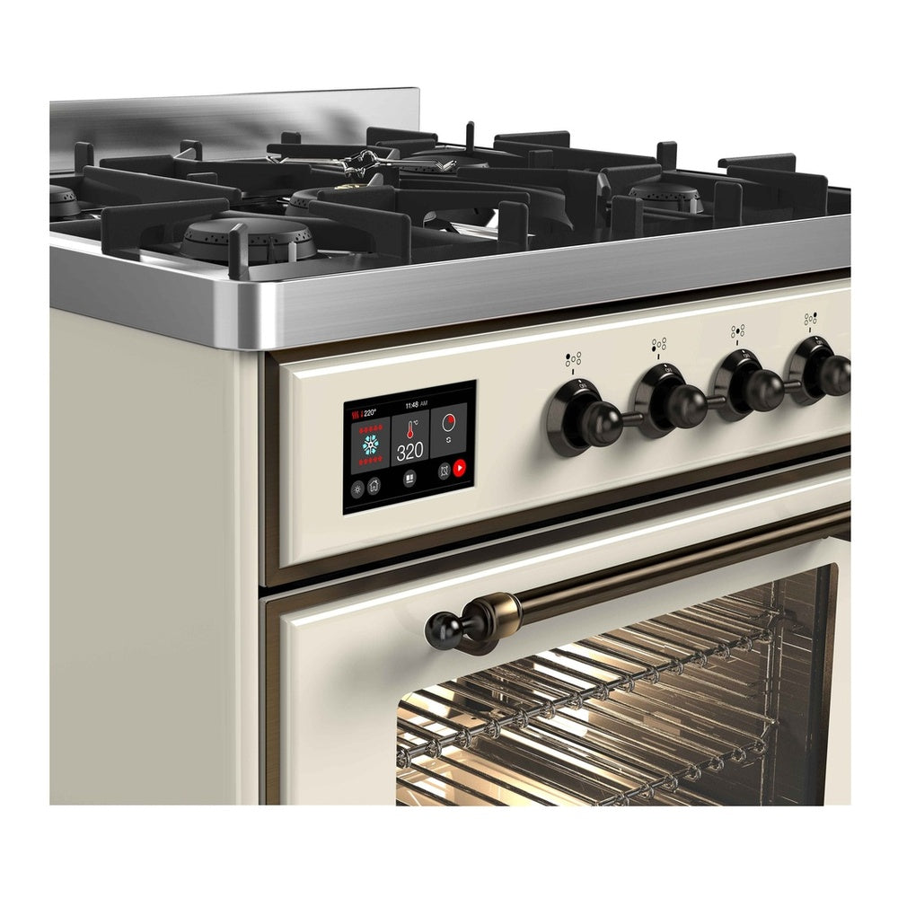 ILVE Majestic II Dual Fuel Range 5 Black Brass Burners Natural Gas Triple Glass Door