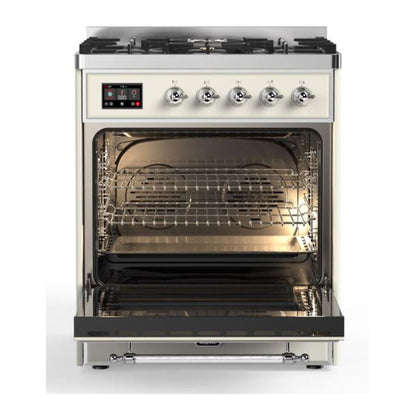 ILVE Majestic II 30 inch Triple Glass Door Natural Gas Dual Fuel Range Chrome Antique White