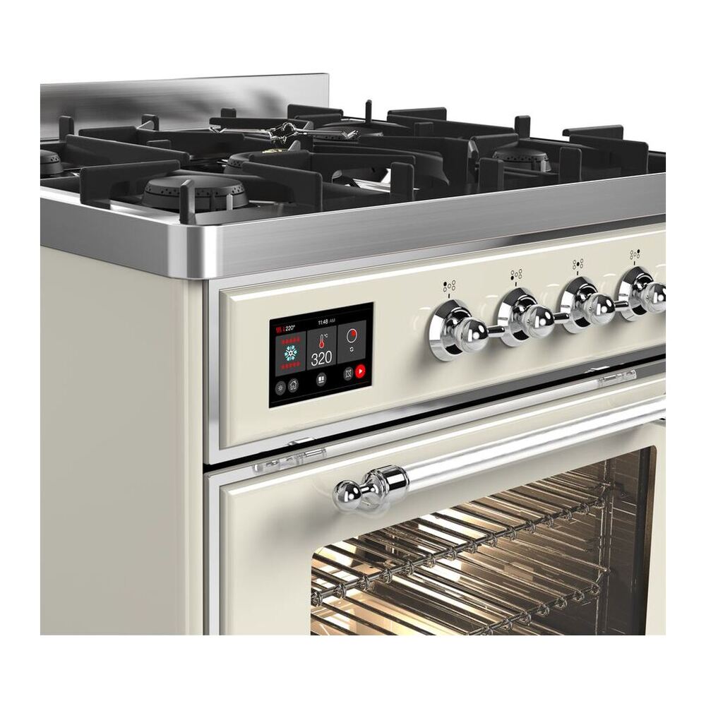 ILVE Majestic II 30 inch Triple Glass Door Natural Gas Dual Fuel Range Chrome Antique White