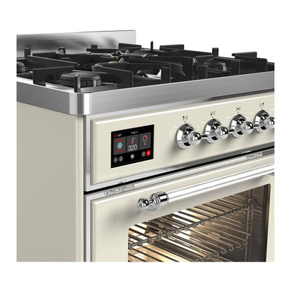 ILVE Majestic II 30 inch Triple Glass Door Natural Gas Dual Fuel Range Chrome Antique White