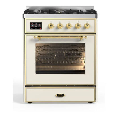 ILVE Majestic II 30 inch Triple Glass Door Natural Gas Dual Fuel Range Brass Antique White