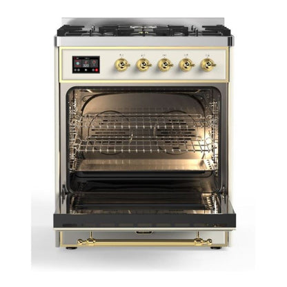 ILVE Majestic II 30 inch Triple Glass Door Natural Gas Dual Fuel Range Brass Antique White