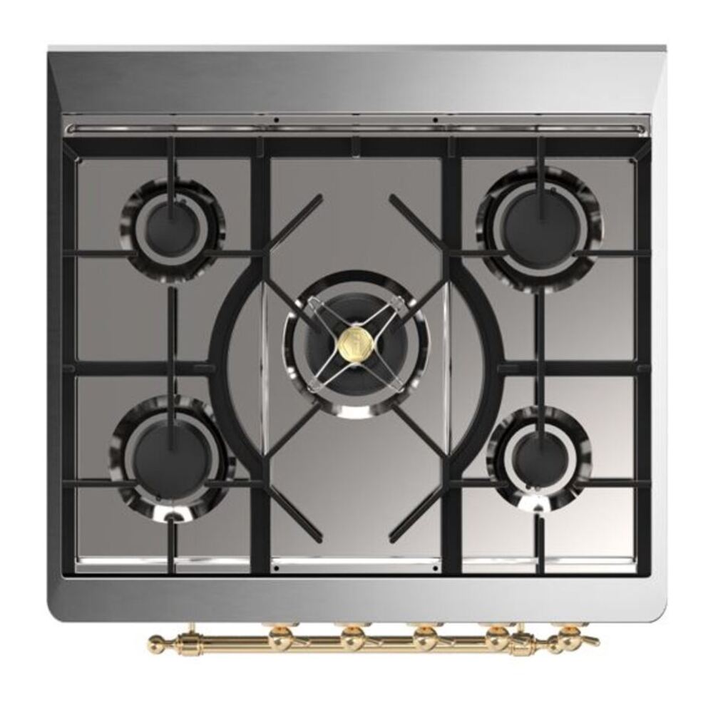 ILVE Majestic II 30 inch Triple Glass Door Natural Gas Dual Fuel Range Brass Antique White