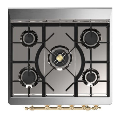 ILVE Majestic II 30 inch Triple Glass Door Natural Gas Dual Fuel Range Brass Antique White