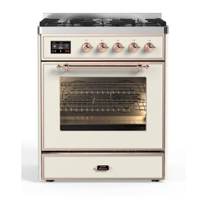 ILVE Majestic II 30 inch Triple Glass Door Natural Gas Dual Fuel Range Copper Antique White