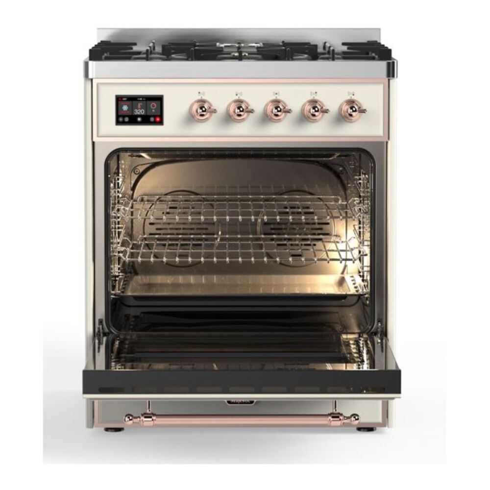 ILVE Majestic II 30 inch Triple Glass Door Natural Gas Dual Fuel Range Copper Antique White