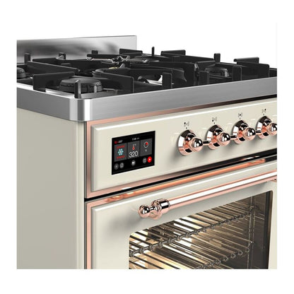 ILVE Majestic II 30 inch Triple Glass Door Natural Gas Dual Fuel Range Copper Antique White