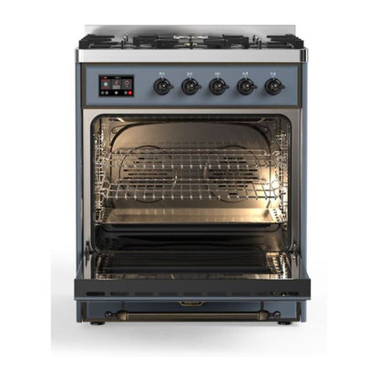 ILVE Majestic II 30 inch Triple Glass Door Natural Gas Dual Fuel Range Burnished Blue Grey