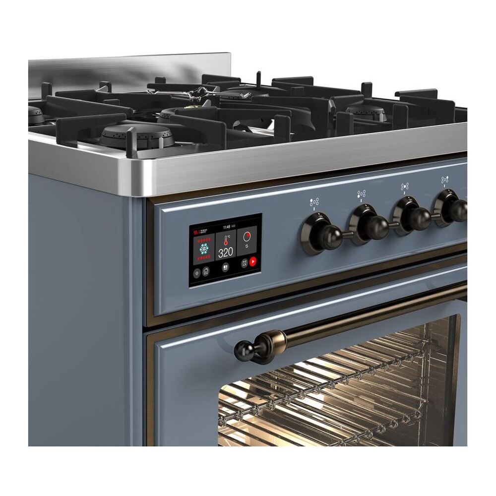 ILVE Majestic II 30 inch Triple Glass Door Natural Gas Dual Fuel Range Burnished Blue Grey