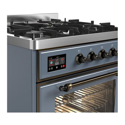 ILVE Majestic II 30 inch Triple Glass Door Natural Gas Dual Fuel Range Burnished Blue Grey