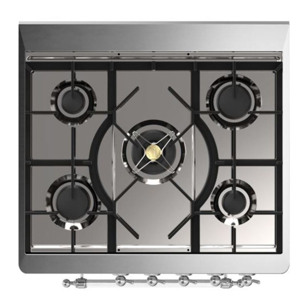 ILVE Majestic II 30 inch Triple Glass Door Natural Gas Dual Fuel Range Chrome Blue Grey