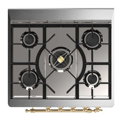 ILVE Majestic II 30 inch Triple Glass Door Natural Gas Dual Fuel Range Brass Blue Grey