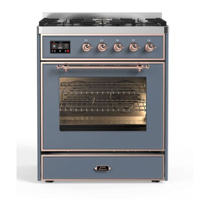 ILVE Majestic II 30 inch Triple Glass Door Natural Gas Dual Fuel Range Copper Blue Grey