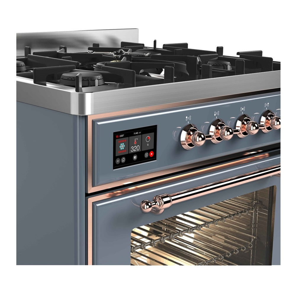 ILVE Majestic II 30 inch Triple Glass Door Natural Gas Dual Fuel Range Copper Blue Grey