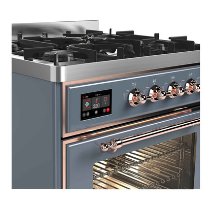 ILVE Majestic II 30 inch Triple Glass Door Natural Gas Dual Fuel Range Copper Blue Grey