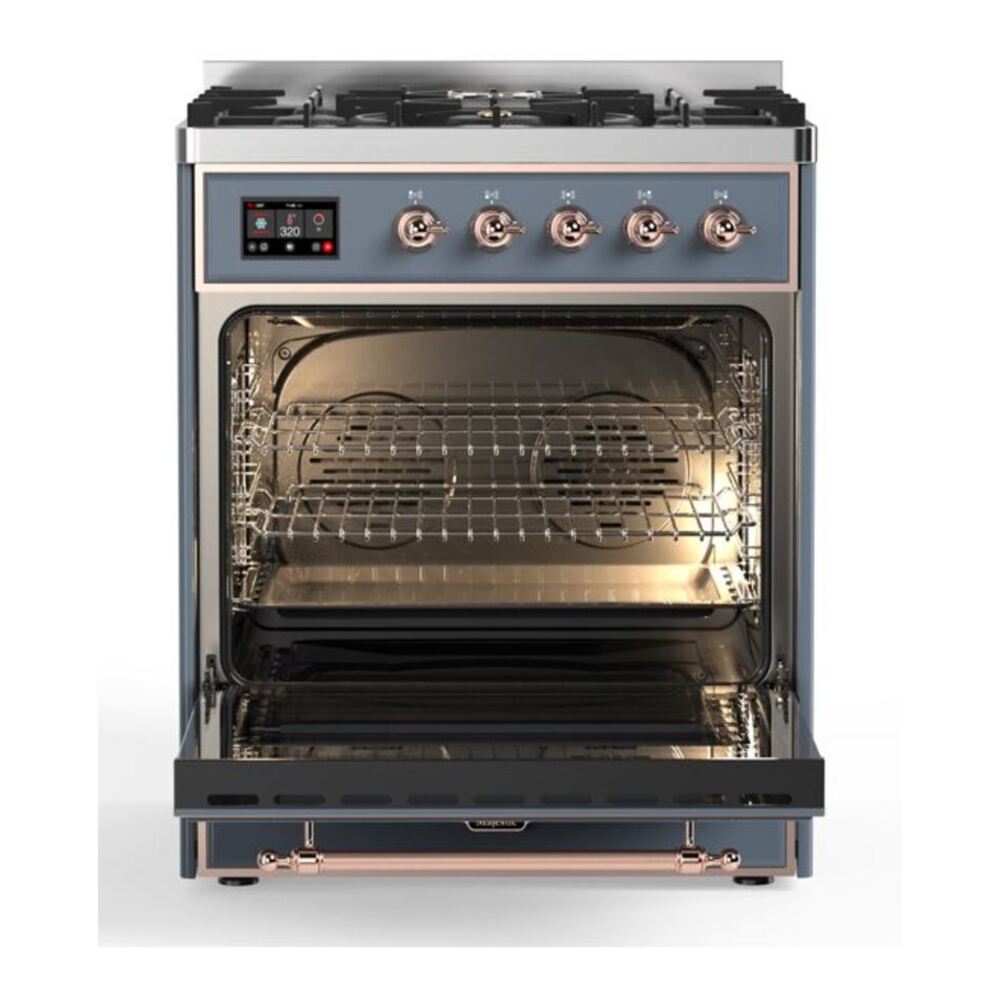ILVE Majestic II 30 inch Triple Glass Door Natural Gas Dual Fuel Range Copper Blue Grey