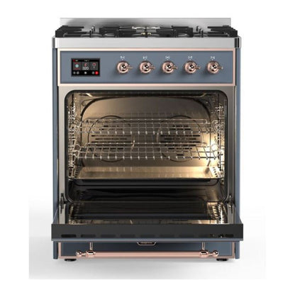 ILVE Majestic II 30 inch Triple Glass Door Natural Gas Dual Fuel Range Copper Blue Grey
